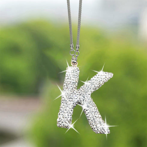 Bling Car Rear View Mirror Letter Pendant, Crystal Car Rear View Mirror Charms Letter K Car Accessories,Cute Lucky Hanging Ornament Pendant Car Ha...