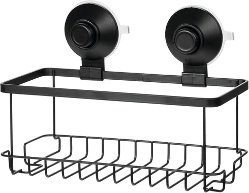 iDesign Everett Metal Push Lock Suction Shower Caddy, Extra Space for Shampoo, Conditioner, and Soap with Hooks for Razors, Towels, Loofahs, and M...