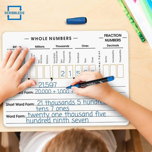 2 Pack Place Value Board 9" x 12" Double Sided Dry Erase Boards for Kids for Teaching Place Values from Billions to Decimal Numbers Math Manipulat...