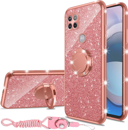 for Moto One 5G Ace (One 5G UW Ace) Case, Case for Girls Women Glitter Cute Soft Cover with Ring Kickstand Shockproof Protective Phone Case for Mo...