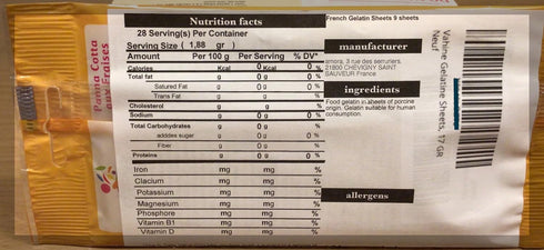 Vahine Feuilles de Gelatine French Gelatin Sheets 9 sheets...