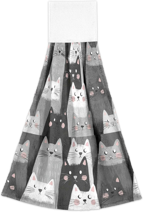 Boccsty Cats Kitten Pattern Hanging Kitchen Towels 2 Pieces Funny Gray Kitty Animal Dish Cloth Tie Towels Hand Towel Tea Bar Towels for Bathroom F...