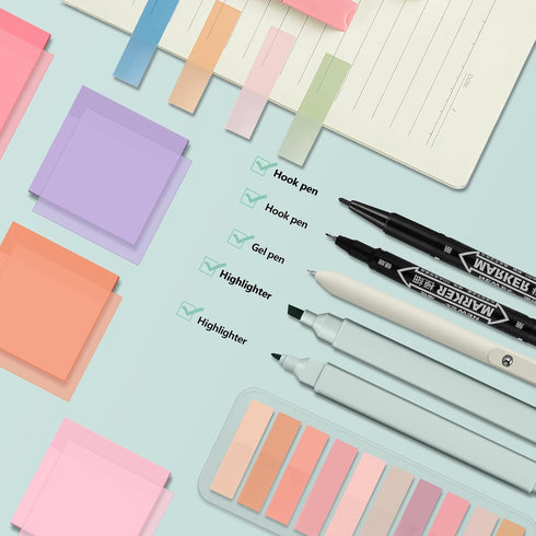 Jutom 29 Pcs Book Annotation Kit Aesthetic Highlighters Gel Pens Set Sticky Notes Tabs Markers Dual Ended Highlighter Quick Dry Ink Pens for Offic...