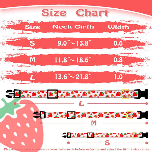 Cute Cotton Dog Collar for Small Medium Large Dogs Special Design Cute Pink Strawberry Dog Collar for Girl Female Dogs Soft Adjustable Strawberry ...