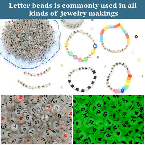 Eppingwin 500 PCS Letter Beads, Glow in The Dark, 4x7 mm Acrylic Beads, Vowel Letter A Beads, Alphabet Beads, Round Letter Beads for Bracelets (Le...