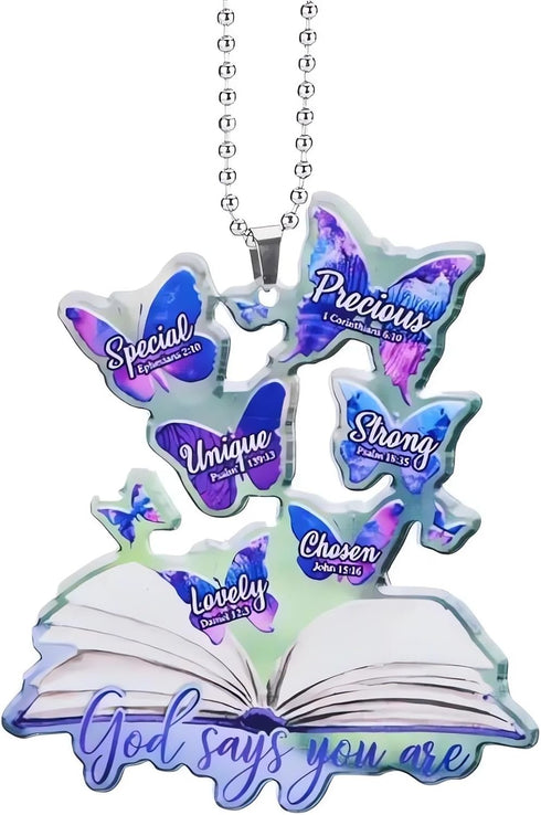 Butterfly Car Hanging Ornament, Butterfly Car Rearview Mirror Accessories, Christian Jesus Cross Car Pendant for Home Decoration Keepsake Christma...