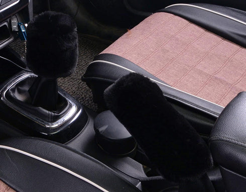 Dotesy 4 Pcs/Set Fluffy Faux Wool Car Steering Wheel Cover & Furry Auto Center Console Cover & Gear Shift Knob Cover & Handbrake Cover Universal W...