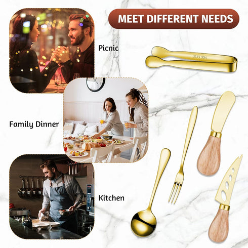 Charcuterie Board Accessories Spreader Knife Set Cheese Butter Spreader Knife Charcuterie Utensils with Wooden Handles Mini Serving Tongs Spoons F...