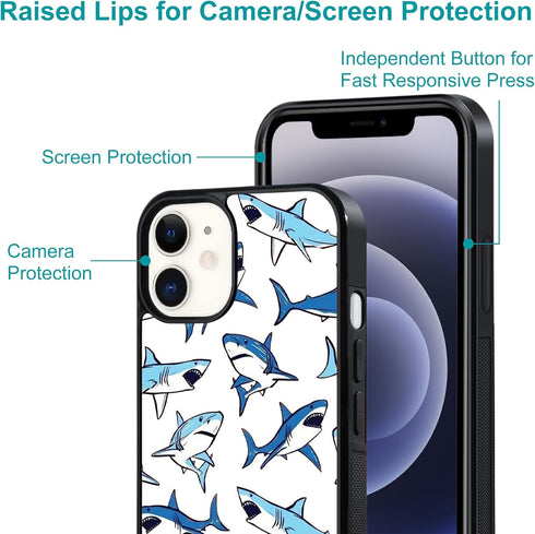 Blue Shark Case for iphone 15 Girls Women Art Animal Design Soft TPU Hard Back Shockproof Anti-Scratch Protective Cover Case for iPhone 15...