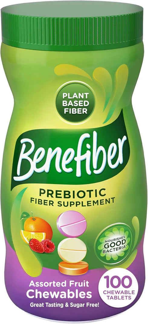 Benefiber Chewable Prebiotic Fiber Supplement Tablets for Digestive Health, Assorted Fruit Flavors - 100 Count...