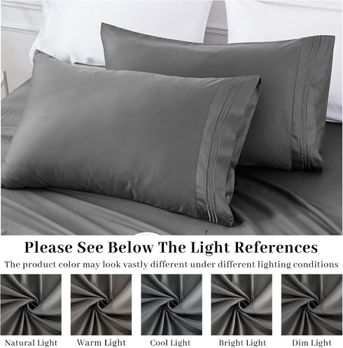 YIYEA King Pillow Cases Set of 4, Ultra Soft 1800TC Hotel Quality Double Brushed Microfiber Embroidered Pillowcases, Envelope Closure, Fade Resist...
