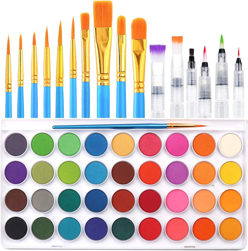 36 Colors Watercolor Paint Set, AROIC Watercolor Pan Set with 10 Nylon Brushes and 6 Refillable Water Brushes. Perfect for Adults, Children and Be...