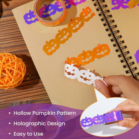 6 Rolls Halloween Tapes, Hollow Pumpkin Tape Holographic Decorative Tape Stickers for Scrapbook Gift Wrapping DIY Crafts Halloween Holiday Decor (...