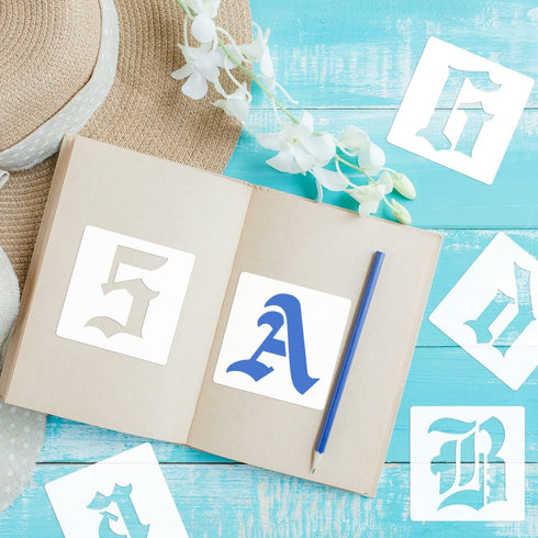 5 Inch Calligraphy Letter Stencils for Painting, 66 PCS Old English Lettering Stencils Reusable Alphabet Stencil Plastic Letters Numbers Templates...