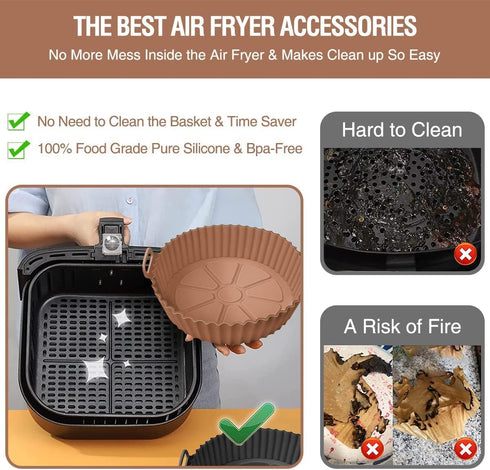 2 Pack Air Fryer Silicone Liners - Premium Air Fryer Silicone Pot - Non-Stick, Heat-Resistant, Reusable Basket Inserts - Fits 3-5 QT Models - Incl...