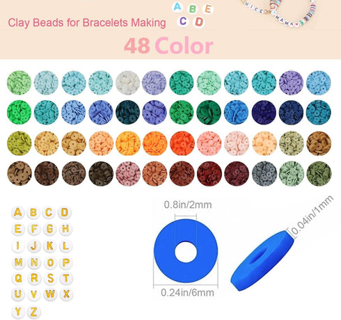 6600pcs+ Clay Bead for Bracelet Making Kit, 48 Colors Spacer Heishi Beads Flat Round Polymer Clay Beads Friendship Bracelet DIY Jewelry Making for...
