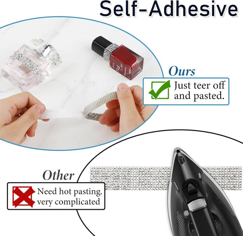 3 Yards Self Adhesive Rhinestone Ribbons Diamond Bling Crystal Rhinestone Ribbon Sticker Silver Rhinestone Strips Glitter Bling Wrap Roll Ribbons ...