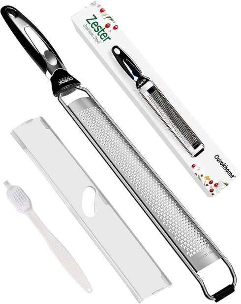 Ourokhome Kitchen Lemon Zester, Stainless Steel Hand Held Parmesan Cheese Grater for Ginger, Chocolate, Coconut, Lime, Nutmeg, Citrus, Fruit, Vege...