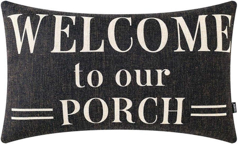 TRENDIN Farmhouse Porch Waist Pillow Cover 20x12 inch Black Word Welcome to Our Porch Throw Pillow Cover for Couch Sofa PL564TR...