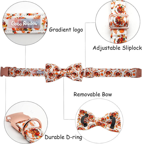 Dog Collar - Thanksgiving Turkey Dog Collar Gift Soft Bow Collar Adjustable Metal Buckle Dog Collar for Medium Dogs...
