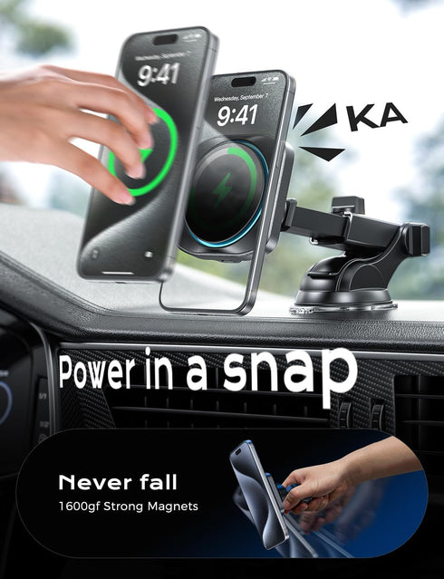 CHGeek for 15W Magsafe Car Mount Charger, iPhone Wireless Car Charger Magnetic Car Phone Holder Mount Fit iPhone 15 14 13 12 Magsafe Case, Vent/Wi...