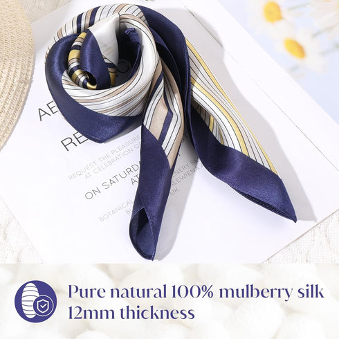 Amabro Mulberry Silk Neck Scarf, 21'' x 21'' Square Hair Head Scarf Head Wrap Hair Band Women Handbag Accessories...