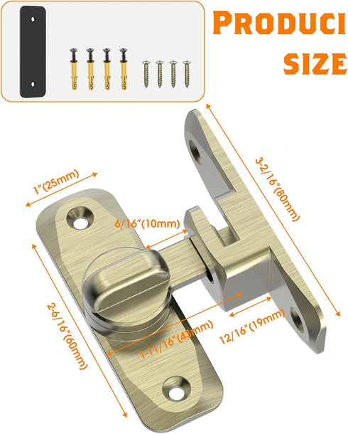 90/180 Degree Barn Door Lock, Small Flip Gate Latches Hardware, Door Security Sliding Door Latch Lock fo Cabinets, Barn Door, Bathroom, Gardenr Do...