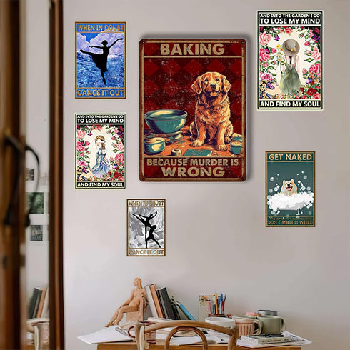 Sign Metal Tin Sign Baking Because Murder is Wrong Dog for Bedroom Modern Fashion Office Wall Decor 6x8inch-Tin Sign...
