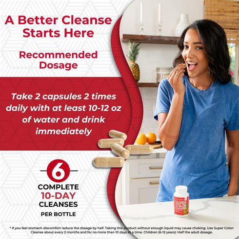 Health Plus Super Colon Cleanse 10 Day Gentle Gut Cleanse Detox, Psyllium Husk, Probiotics for Constipation Relief & Digestive Support, 120 Capsul...
