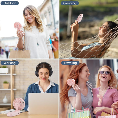 Mini Fan Handheld, Handheld/Neck/Desk 3 in 1 Rechargeable Small Portable Fan for Travel, 2400mAh Battery Operated Fan with LED Display, 180° Folda...