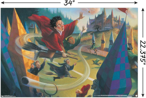 Trends International The Wizarding World: Harry Potter - Illustrated Quidditch Wall Poster, 34L x 22.4W, Premium Poster & Mount Bundle...