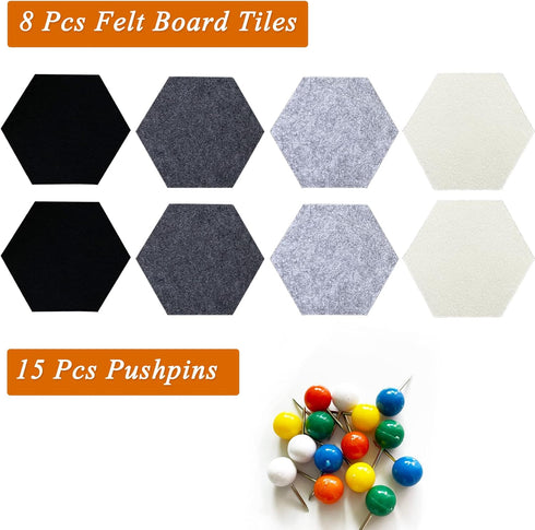8Pcs Hexagon Felt Cork Board Tiles, Self Adhesive DIY Bulletin Board Pin Board for Office School Home Wall Decor Stickers Memos Photos Display (Gr...