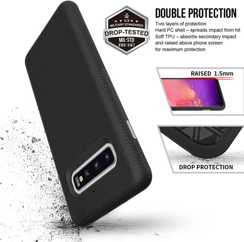 KIOMY Case for Samsung Galaxy S10+ / S10 Plus, Shockproof Bumper Protective Cover Hybrid Design Hard PC Back with Flexible TPU Inner 2 in 1 Dual L...