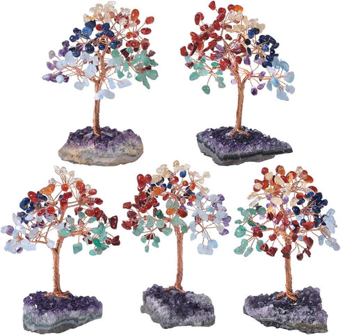 mookaitedecor 7 Chakra Crystal Tree with Amethyst Cluster Crystals Base Money Tree Home Decor for Reiki, Wealth, Good Luck and Fengshui...
