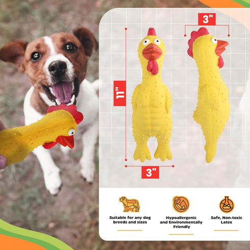 Rubber Crazy Chicken Dog Toy, 100% Natural & Durable Latex Dog Squeaky Toys, Soothes, Entertains & Promotes Wellness, Funny Puppy Toys for Small, ...