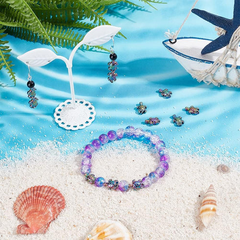 SUNNYCLUE 1 Box 50Pcs Sea Turtle Beads Metal Turtle Charms Tortoise Charm Turtles Beads Summer Hawaii Ocean Animals Loose Spacer Beads for Jewelry...