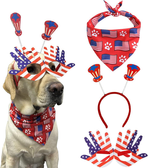 Dog Bandanas Classic Plaid Pet Scarf Triangle Bibs Kerchief Set Pet Costume Pet Accessories Set Bandana for Small Medium Large Dogs Cats (4th of J...
