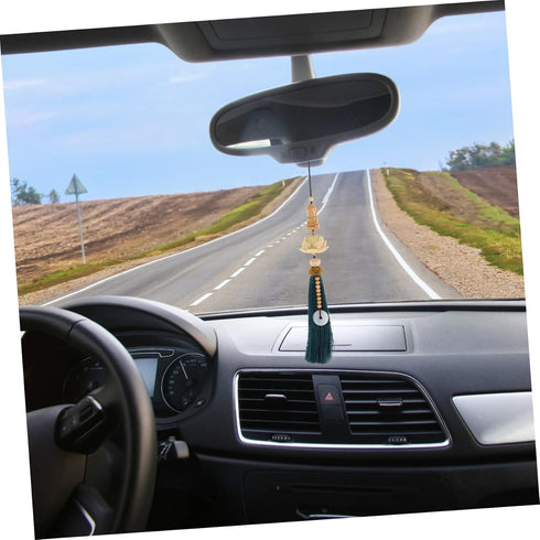Car Accessories Home Decor Pendant Car Hanging Accessories Window Charm Hanging Pendant Wooden Buddha Braided Rope Men and Women Blue Rearview Mir...