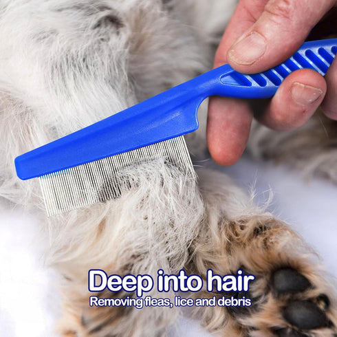 4 Different Kinds of Flea Combs, Stainless Steel Round Teeth Dog Cat Lice Combs, Durable Fine Tooth Pet Tear Stain Remover Tool (Blue)...
