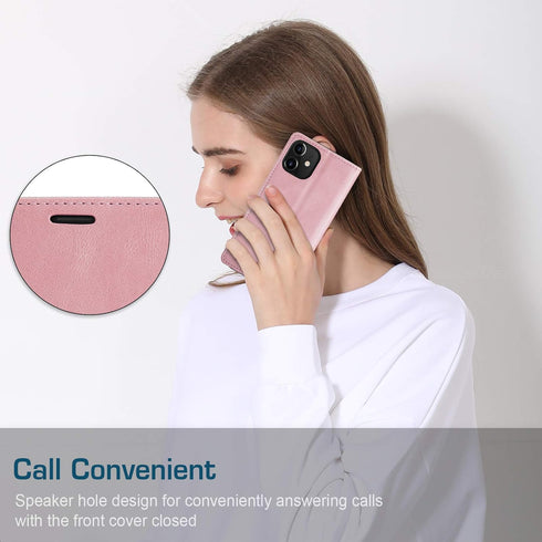 japezop iPhone 12 Mini Flip Case, Pink Leather, RFID Blocking, Card Holder, Slim Fit, Wireless Charging Compatible, 5.4 Inch...