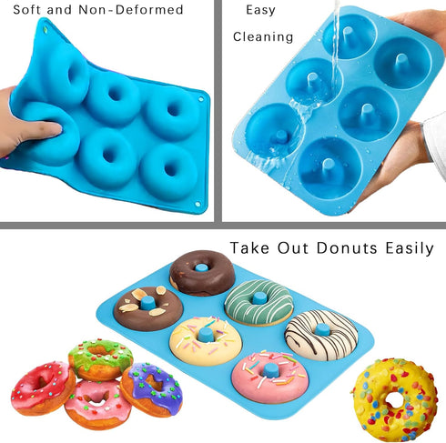 LIHUILAI 3 Pack Silicone Donut Mold - Food Grade Silicone Doughnut Baking Pan, Non-Stick Heat Resistant for 6 Full Size Donuts Cake Biscuit Bagels...