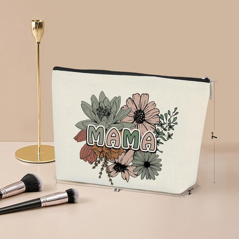 Mama Makeup Bag Retro Flowers Floral Mother Makeup Bag Cosmetic Bag Small Zipper Pouch Mother Appreciation Gifts Birthday...