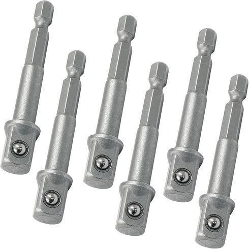 6 Packs 1/4 Inch Impact Grade Socket Adapter Set, 1/4 Hex Shank Square Socket Bit Adapter for Cordless Drills & Screwdrivers...