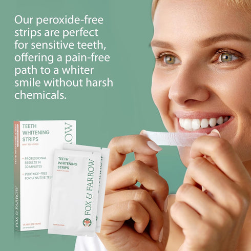 Fox & Farrow Teeth Whitening Strips for Sensitive Teeth | 14 Professional Teeth Whitening Treatments with 28 Mint Flavored Strips | Peroxide-Free ...