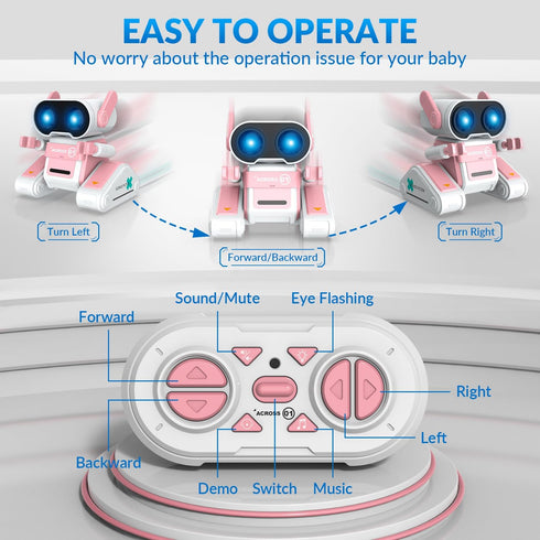 RC Robot Toys for Kids, Rechargeable Remote Control Robot Toy for Boys & Girls, with Auto Demo, Dance Moves, Music, Shining 7 Colors LED Eyes & Fl...