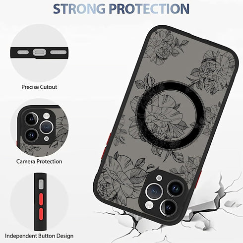 Magnetic Case for iPhone Compatible with MagSafe iPhone 14 Case, Black Flower Floral for Women Girls Protective Case (for iPhone 14)......