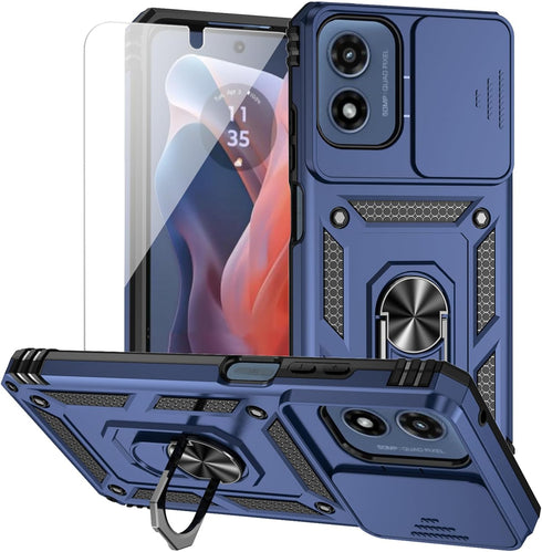 for Motorola Moto G 5G 2024 / Moto G Play 5G 2024 Case with Camera Lens Cover HD Screen Protector, Dual Layer Military-Grade Drop Tested Magnetic ...