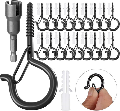 18 Pack Q-Hanger Light Hooks,Wall Cabinet Ceiling Hooks Screw Hooks for Outdoor String Lights, Wire, Plants,Wind Chimes, Holiday Party Decoration ...