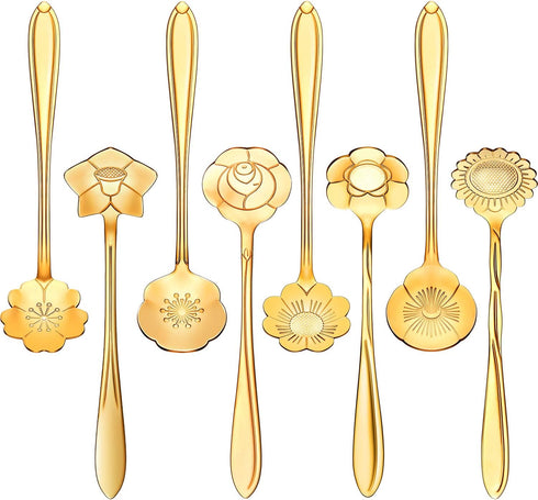 Chengu 8 Pieces Flower Coffee Tea Spoons Stainless Steel Sugar Spoons Tea Party Flower Fancy Tableware Set Stir Bar Creative Stirring Teaspoon, 8 ...