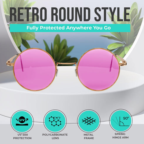 SunnyPro Retro Round Sunglasses Small Colored Lens Hippie Glasses...